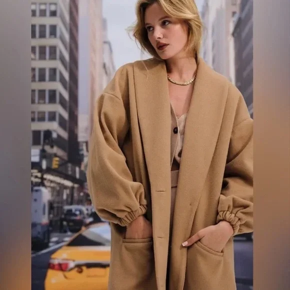 NWT For Love And Lemons Sadie Fleece Coat Long Tan Brown Fall - Picture 3 of 16